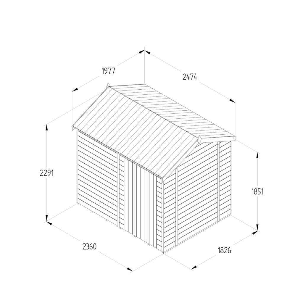 Timberdale 8×6 Reverse Apex Shed No Window with Installation 5013053196014 2